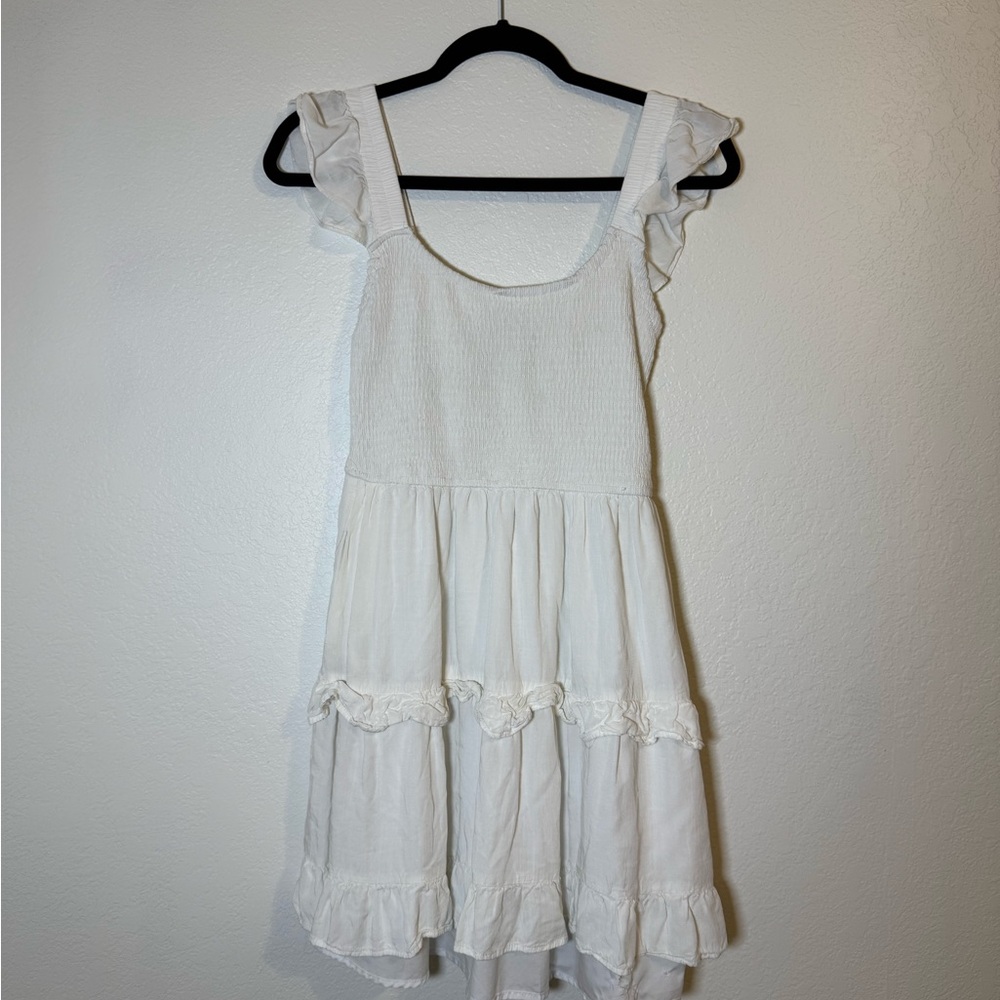 Women’s White Smocked Mini Ruffle Dress Size Medium